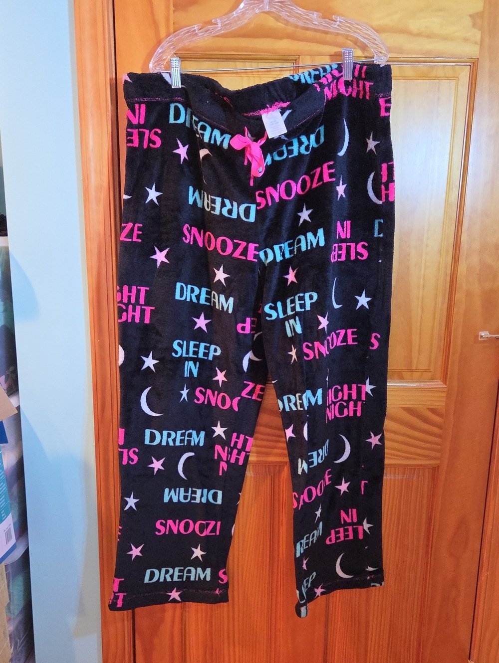 Secret Treasures Black Fleece Pajama Pants with Pink & Blue Sleep Print